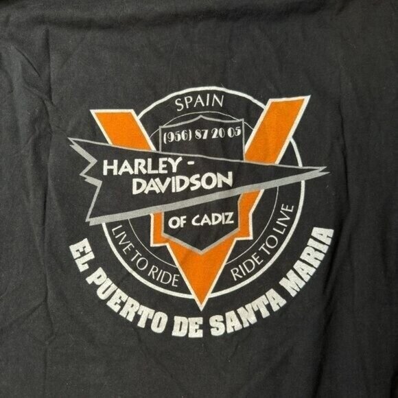 Jerzees Harley Davidson Black Tee Shirt Spain Double Sided Biker Grunge Sz L - Picture 5 of 7